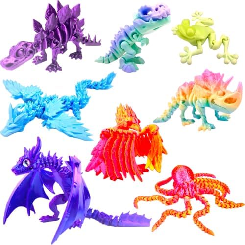 8pcs 3D Printed Dinosaur，Flying Dragon Octopus T-Rex Fidget Toys，Desk Executive Toy，Easter,Toys for Boys Kids Teen 5-7 4-6 8-12