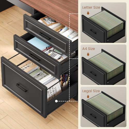 SEDETA Farmhouse L Shaped Standing Desk with Storage, Black+Brown