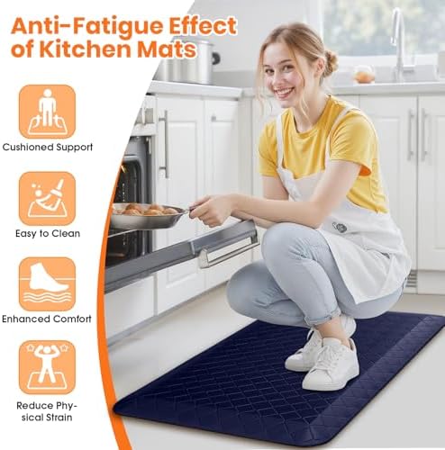 4/5 Inch Extra Thick Kitchen Mats for Floor,Non Slip Anti Fatigue Kitchen Rugs,Waterproof Stain Resistant Sink Mat,Cushioned Standing and Comfort Mats for Office (17"x28" Blue)