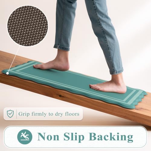 KIMODE Anti Fatigue Kitchen Mats,Teal Scalloped Rugs for Kitchen Floor