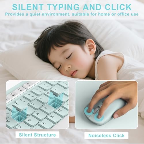 Wireless Keyboard and Mouse Combo Silent for Office and Home(Mint Green)