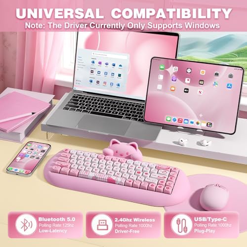 YUNZII C68 Silicone Cute Cat Mechanical Keyboard (Pink, Milk Switch)