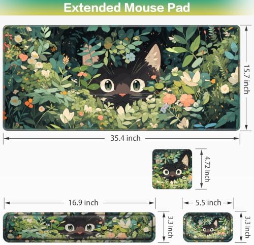 Desk Mat Anime, Mouse Pad with Wrist Rest, 4-in-1 Cat Desk Pad
