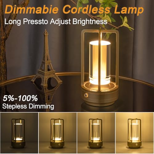 Cordless Table Lamp Rechargeable Small Crystal Lamp, Gold