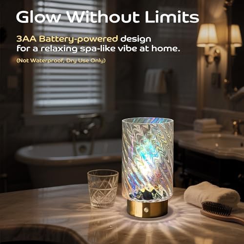 LUSHARBOR Battery Operated Table Lamp with Timer, Stepless Dimming Bedside Lamp Battery Powered Cordless Lamp for Home Decor Entryway/Living Room/Coffee Table/Shelf Transparent