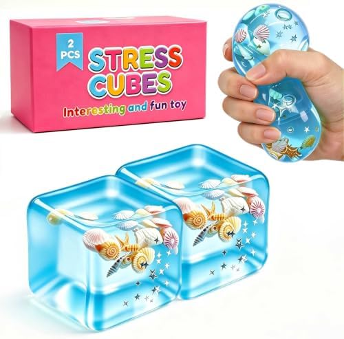 Squeeze Toys Squishies Stress Cube - 2 Pack Stress Relief Fidget Toy for Teens & Adults, Soft TPR Sensory Squeeze Toy for Anxiety Relief, Cool Office Desk Decor & Party Favors, Durable & Washable