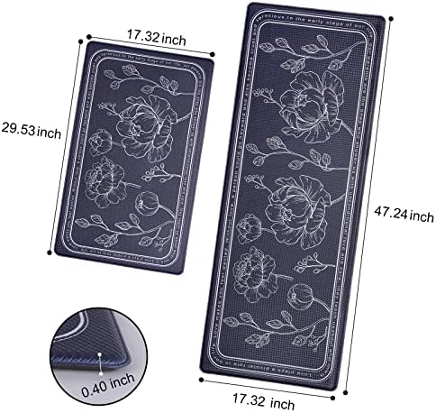 Kitchen Floor Mat Set of 2, Anti Fatigue Kitchen Mat 17"x47"+17"x29"