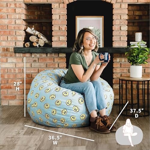 Big Joe Fuf 4Ft Foam Teen Bean Bag Chair, Smiley Face Plush