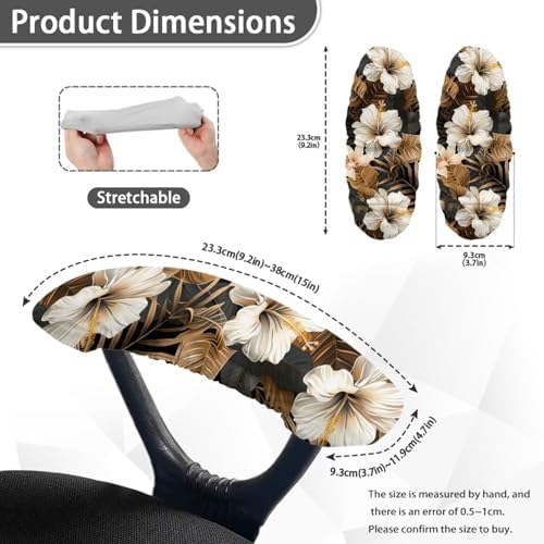 Hibiscus Monstera Print Office Chair Arm Covers, Palm Tree Print Computer Chair Arm Covers with Elastic Edge, Lightweight Comfy Chair Armrest Slipcovers Easy to Clean
