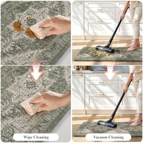 KIMODE Anti Fatigue Mats for Kitchen Floor, Green Distressed Kitchen Rugs