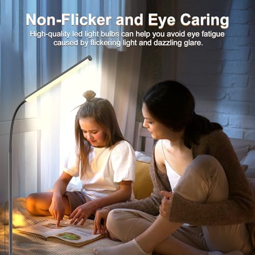 15W Floor Lamp with Touch Control Adjustable Brightness 3500K-7000K 360° Gooseneck LED Floor Lamps Eye-Caring Floor Lamp for Living Room, Bedroom & Office Stepless Dimming Standing Lamp