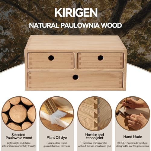 KIRIGEN Wood Desk Organizer with 3 Drawers, Desktop Storage, Natural 23-NA
