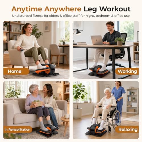 HTM Under Desk Elliptical Machine - Electric Elliptical Exerciser for Seniors, Pedal Exerciser 12 Speeds Portable Seated Pedal Exerciser with Remote Control Home Workout Exercise Equipment