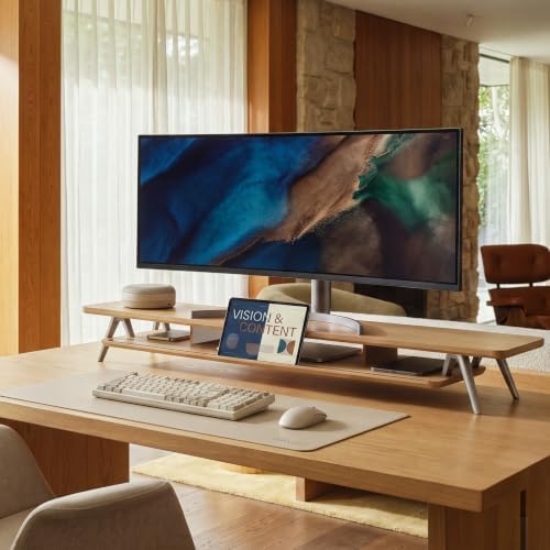 Fenge Dual Monitor Stand Riser, Wooden Desk Shelf with 2-Tier Storage