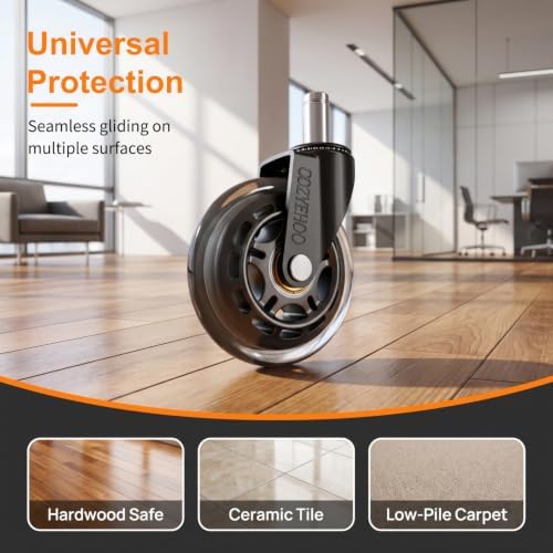 3 Inch Office Chair Wheels Rubber Chair Casters Replacement Heavy-Duty Computer Gaming Desk Caster Wheel, Set of 5