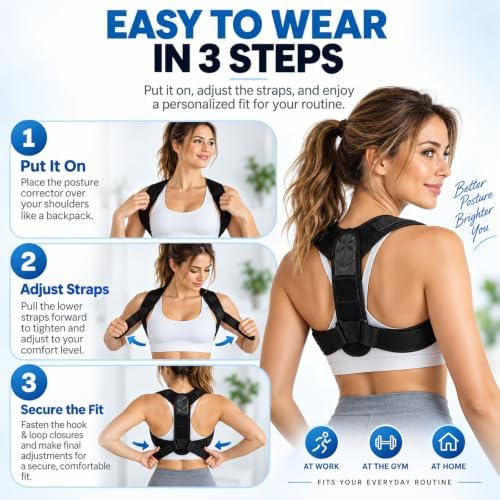 WellaBack Posture Corrector, Adjustable Upper Back Brace for Women and Men
