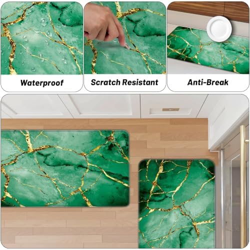 Tyrot Gold Green Kitchen Mats for Floor 2 Pcs 17.3"X28"+17.3"X47"