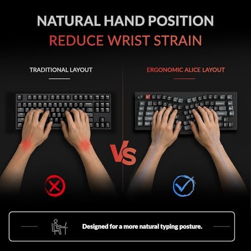 Keychron V10 Ultra 8K Wireless Mechanical Keyboard, 75% Alice Ergonomic Layout with Knob, 8000Hz 2.4GHz/USB-C Wired, Bluetooth 5.3, ZMK, Hot-Swappable Red Linear Switches for Mac, Windows & Linux
