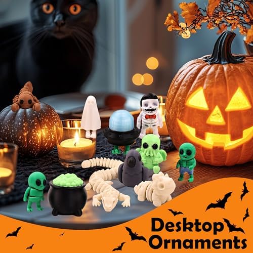 3D Printed Horror‌ Figurines Set, Articulated Halloween Skeleton Figurines