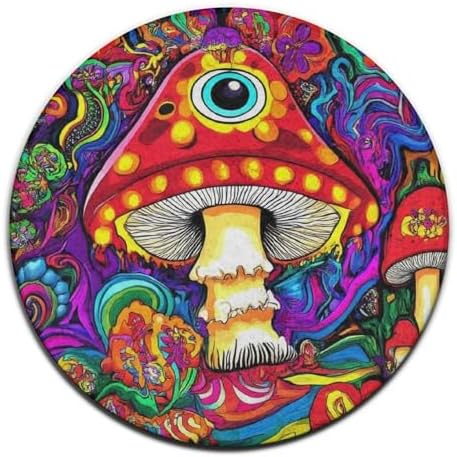 Highly Premium Quality Floor Mat, Office Chair Decor Mat, Room Sofa Yoga Soft Round Carpet Trippy Eye Magical Mushroom Sun Moon Floral Art, 36inch