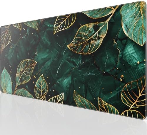 KTRIO Large Gaming Mouse Pad, Desk Mat, 31.5 x 15.7 in, Green Leaves, XXL