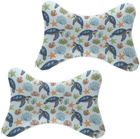 2 Pcs Car Neck Support Pillow Sea Turtle Ergonomic Headrest with Breathable Removable Cover for Driving
