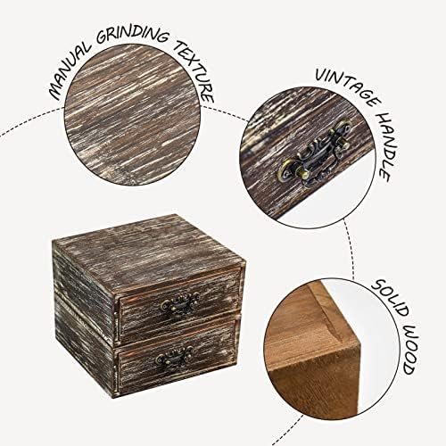 OKSQW Office Desk Organizer Drawers Dark Brown Vintage 2pcs/set Small Wood Desktop Storage Box Farmhouse Kitchen Countertop Organizer Makeup Storage Box for Workspace Home Toiletries Supplies Vanity