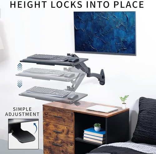 VIVO Black Pneumatic Arm 24 x 7 in Keyboard Tray Wall Mount, MOUNT-KB35B