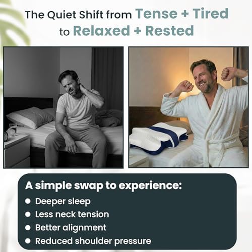 Ergonomic Cervical Neck Pillow for Sleeping – Memory Foam Cervical Pillow for Side Sleepers and Back Sleepers – Contour Neck Support (Navy Blue/White)