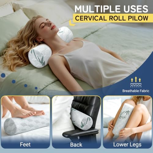 Cervical Roll Pillow, Cylinder Neck Pillow with Removable Washable Cover