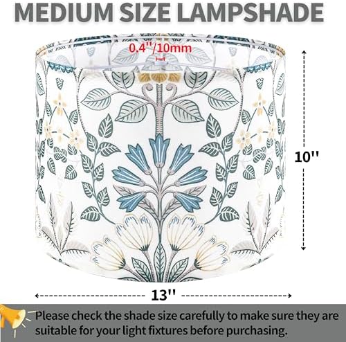 GO&SO Lamp Shades 1Pc,13" D x 10" H,Blue Green Floral Drum Lamp Shade