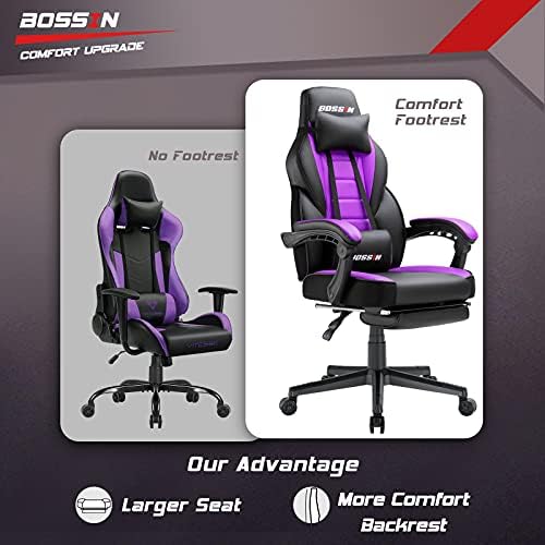 BOSSIN Massage Gaming Office Chair, 400LBS High Back Computer Chair with Footrest and Headrest, Adjustable Swivel Silla Gamer, Ergonomic Heavy Duty, Big and Tall Chair with Lumbar Support