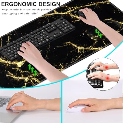 Keyboard Wrist Rest and Mouse Pad with Wrist Support Set Ergonomic Coaster,Memory Foam,Easy Typing Pain Relief,Large XL Desk Mat 31.5"x 11.8",Black Marble