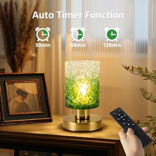 Modern Table Lamp with Remote Control, Cordless Dimmable Desk Lamp for Bedroom, Rechargeable Battery Operated, Touch Lamps for Night Stands Living Room, Bulb Included (Green Gradient)