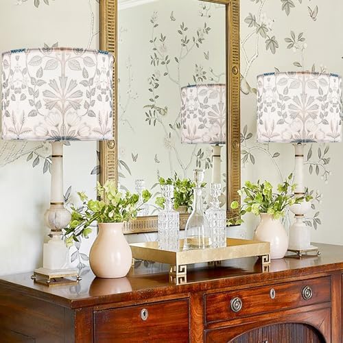 GO&SO Lamp Shades Set of 2,13" D x 10" H,Blue Green Floral Drum Shade