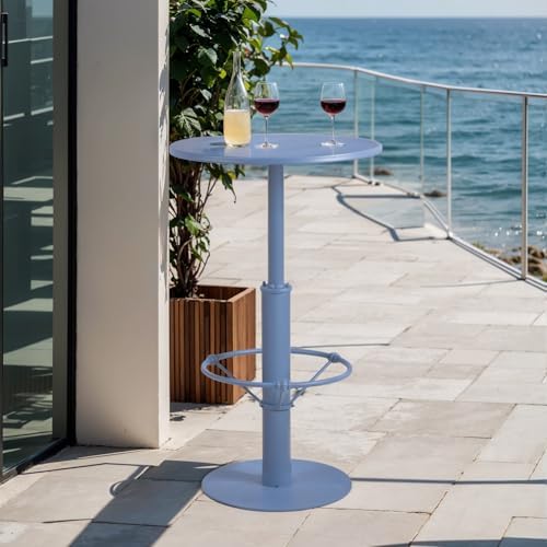 42" Tall Modern Industrial Bar Table-23.6" Dia Round Metal Top Bar Height Adjustable Standing Pub Table-Dining Room Bistro Table-Cocktail Use (Pigeon Blue)