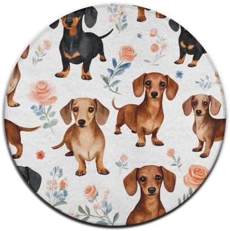Large Home Decor Mat, Soft Round Yoga Carpet, Non Slip Machine Washable Kitchen Office Circle Rug Dachshund Wiener Dog