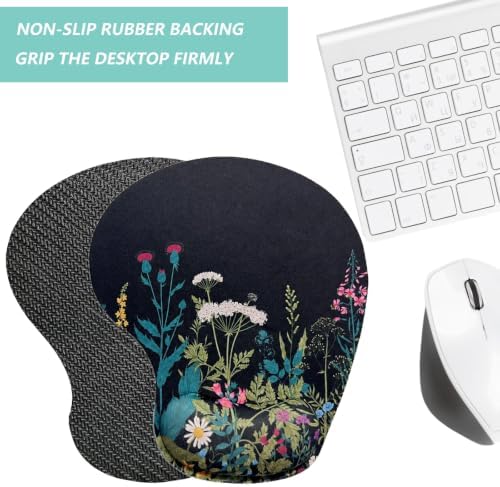 Mouse Pad with Wrist Support, Ergonomic Mouse Pads with Memory Foam Wrist Rest, Easy Typing Pain Relief, Comfortable Home Office Computer Wrist Support Pads for Working Studying Gaming, Flowers Grass