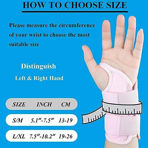 Carpal Tunnel Wrist Brace, Adjustable Wrist Support Brace, Night Wrist Sleep Supports Splints Arm Stabilizer (Left Hand, S/M, Pink)