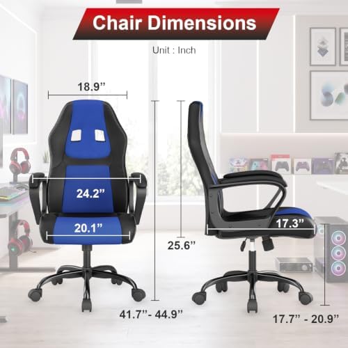 FDW Gaming Chair Leather+Breathable Mesh Computer Chair Executive Support Ergonomic Office Desk Chair with Armrests 360° Swivel & Caster Five Star Metal Base for Office or Gaming
