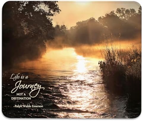 Misty River at Sunrise Mouse Pad, Inspirational Quote About Life Desk Mat