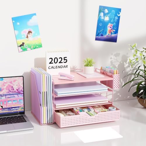 Wood Desk Organizers and Accessories with File Holder & Catalog Racks