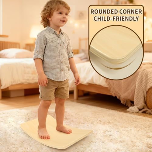 Gentle Monster Wooden Wobble Balance Board, 35 Inch Rocker Board Natural Wood, Open Ended Learning Toy, Yoga Curvy Board for Classroom & Office Adult