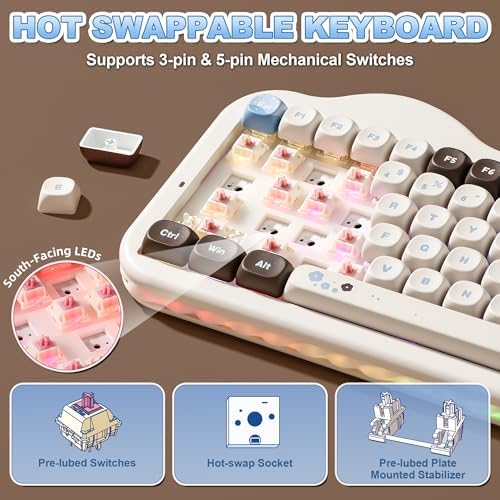 YUNZII C75 Cute 75% Wireless Mechanical Keyboard (Choco, Candy Switch)