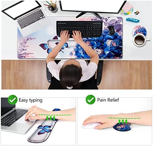 AIMSA Large Gaming Mouse Pad Set, Keyboard Wrist Rest Support Mouse Pad, Ergonomic Memory Foam Multifunctional Extended Desk Mat 35x15.7in Anti-Slip Rubber Base for Office Home, Butterfly Flower