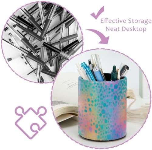 Leather Pen Holder for Desk, Leopard Print Pencil Cup Pen Organizer Makeup Brush Holder for Office Home Kids Countertop Desk Accessory Storage