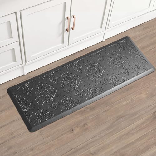 Chef Gear - Anti-Fatigue Wellness Kitchen Mat - Marni Design - Cushioned Comfort Chef Mat - Faux Leather - Cooking & Standing Relief -Skid-Resistant - Measures 17.5"x48" - Black