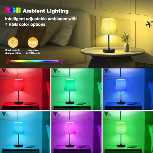 Wowag Small Cordless Table Lamp,5000mAh Rechargeable Battery Operated Desk Lamp,3 Colors & 7 RGB Stepless Dimmable, Portable Touch Wireless Lamp for Bedroom,Dining Table,Restaurant 2 Pack (Flaxen)