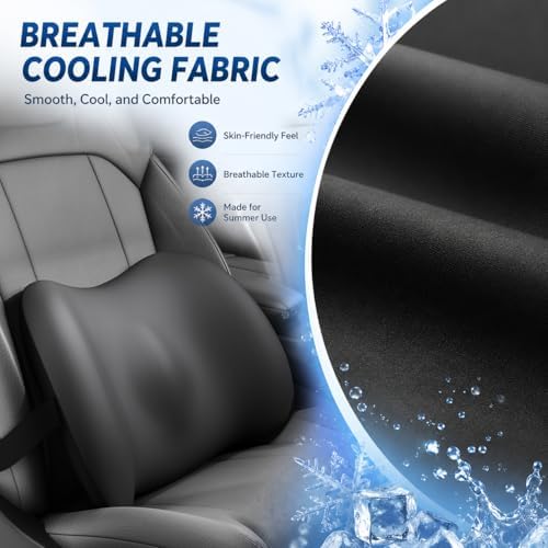 BYMECOST Cooling Lumbar Support Pillow for Car,Memory Foam Car Back Cushion