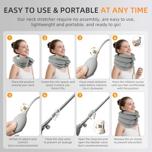 Inflatable Neck Stretcher Cervical Traction Device, Adjustable Neck Brace for Instant Neck Pain Relief, Neck Decompression at Home, Support for Pinched Nerve & Neck Extender Pillow